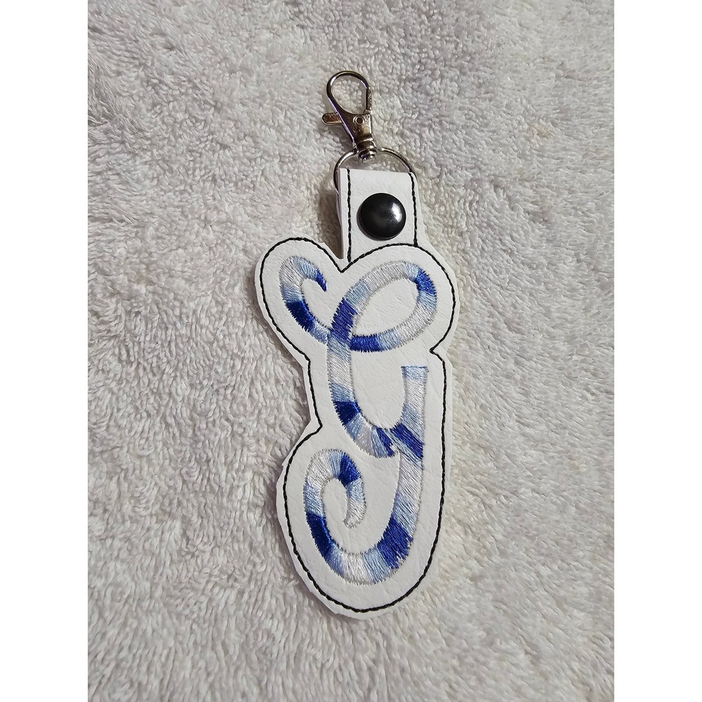 Initial Z Keychain Embroidered‎ Letter Z Bag Charm Blue White Monogram